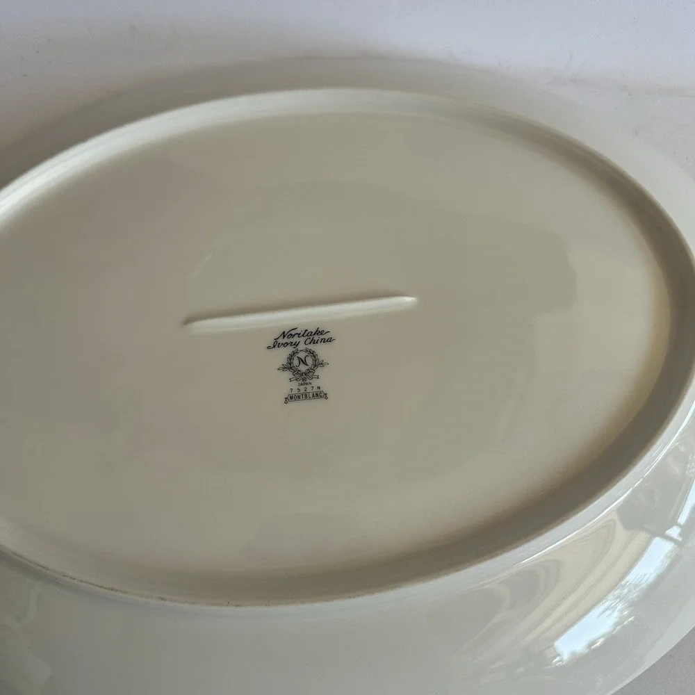Noritake Montblanc 7257 Large & Med Oval Platters - White Floral Border on Ivory